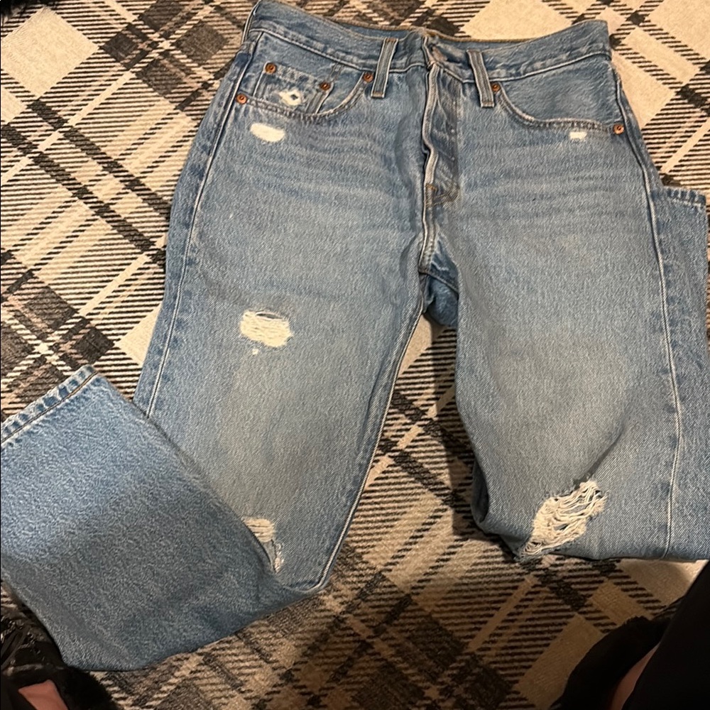Classic Light Blue Distressed Levi 501 Jeans
